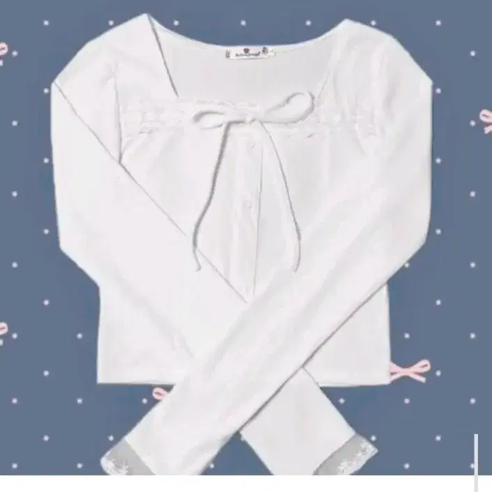 레이스 리본 크롭 긴팔 티셔츠