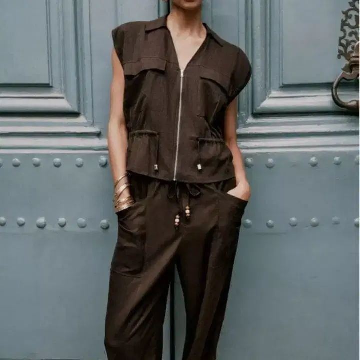 자라 zara 린넨 갈색 편안한 바지 여름 시원한 바지