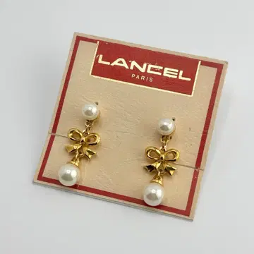새상품급 LANCEL 골드 귀찌 리본 모조 진주 빈티지