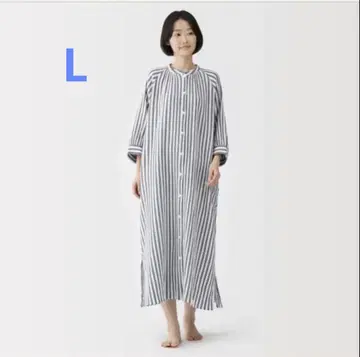 무인양품 양류 거즈 스탠드 카라 원피스 네이비 L