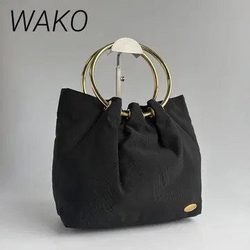 WAKO 긴자 와코 링 핸들 백 나일론 골드 금장 장식 블랙
