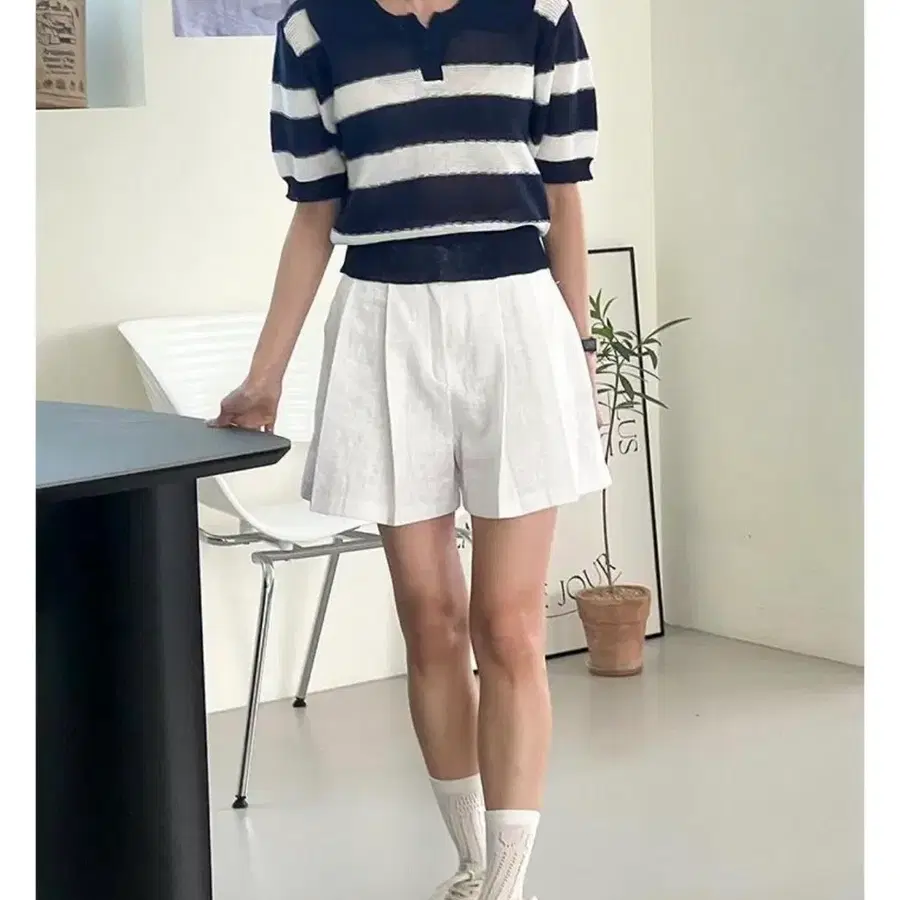 화이트 린넨 반바지