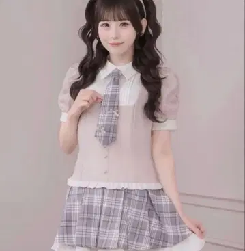 pium 넥타이 포함 레이어드 미니 원피스 핑크