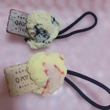 Q-pot 마블 초코 딸기 아이스 비스킷 머리끈