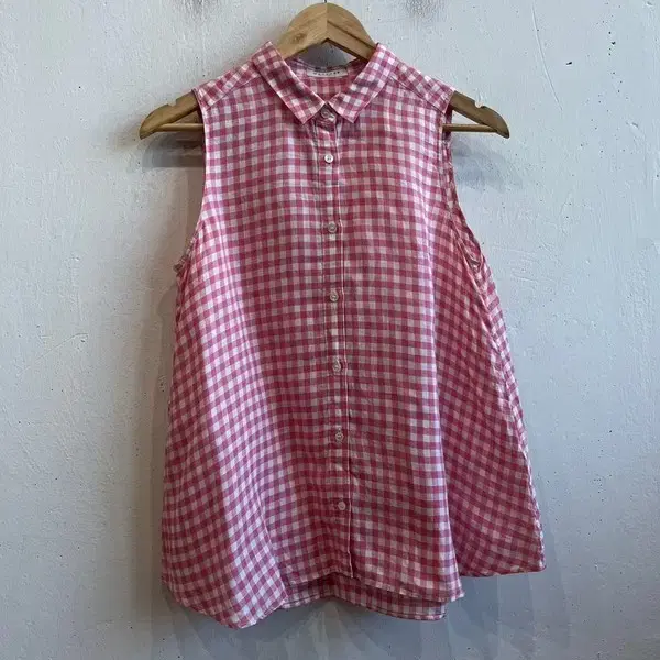 MACPHEE 퓨어린넨 체크 슬리브리스 탑 Made in JAPAN