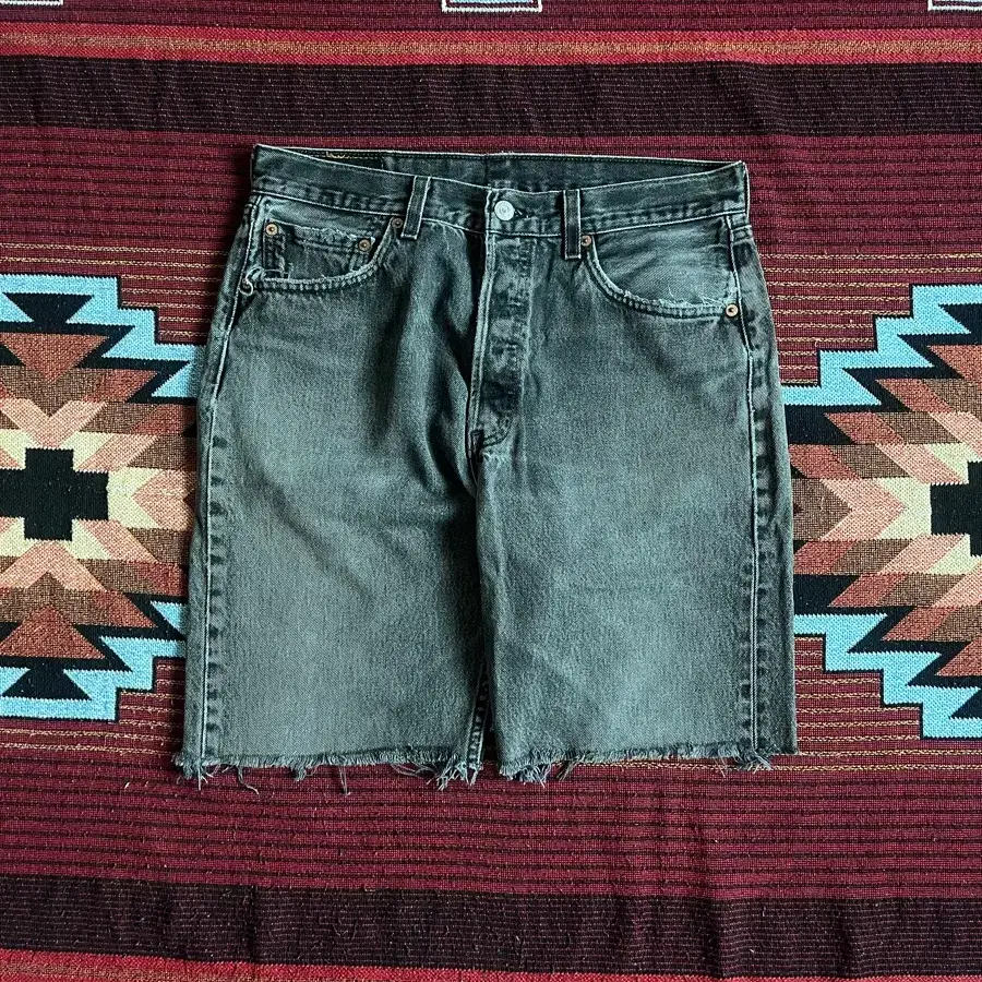 00s USA 리바이스 501 블랙 컷오프 데님 반바지 Levis