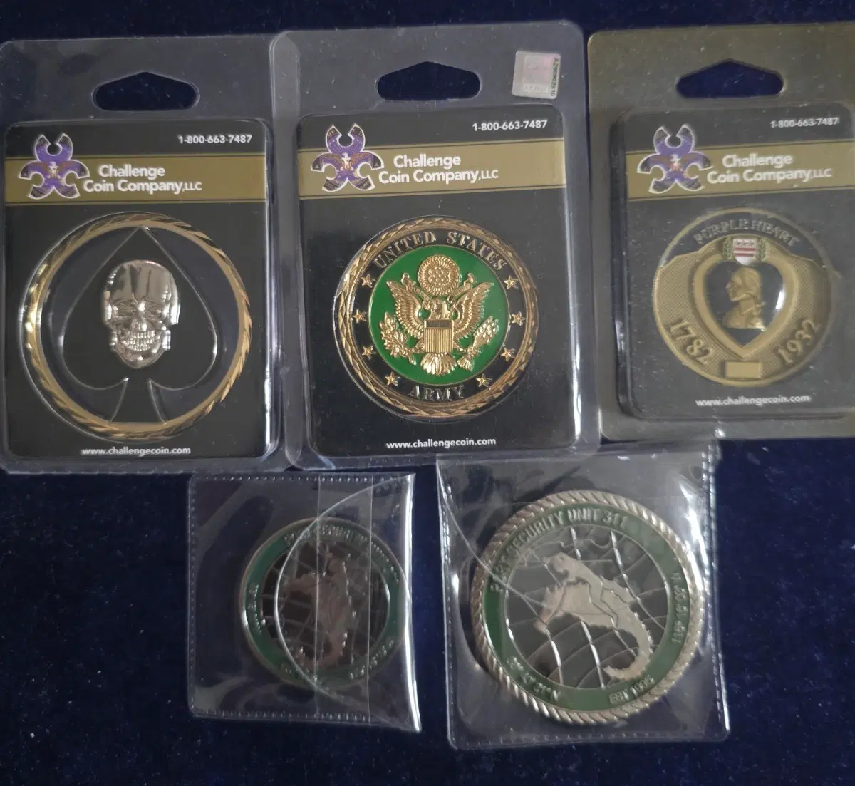 미군 기념 코인 5종 (스컬, 육군, 퍼플하트, UDT/SEAL, 정보사)