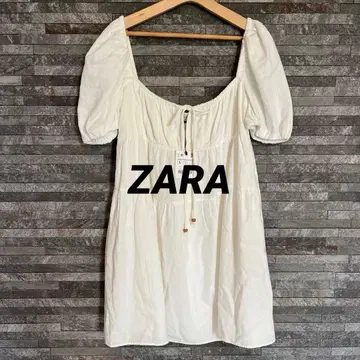 미사용 ZARA 티어드 미니 원피스 L 퍼프 슬리브 린넨 혼방