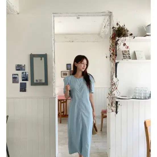 리얼코코 스카이 블루 반팔 원피스