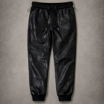 LUXE/R 러그 블랙 L 인조 가죽 팬츠 사이드 로고