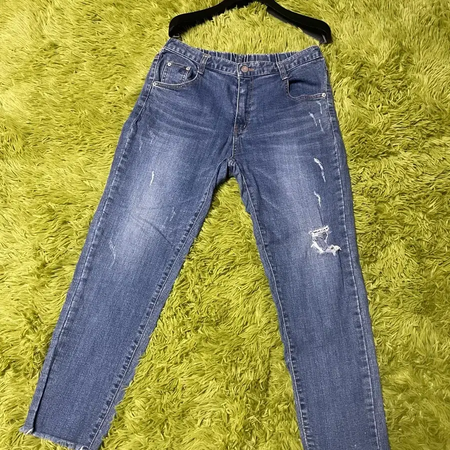 청바지 여성 데미지 컷팅 빅사이즈밴딩청바지