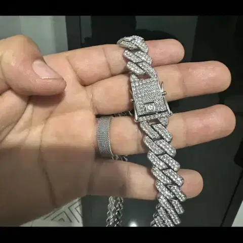 정가9.5새거쿨거택포 13MM 18K아이스 다이아몬드 쿠반체인목걸이