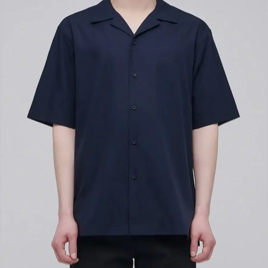 무탠다드 오픈 칼라 쇼트 슬리브 셔츠 [네이비]2xl