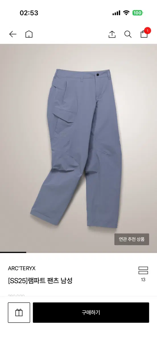 ㅅ아크테릭스 SS25 램파트 팬츠 삽니당