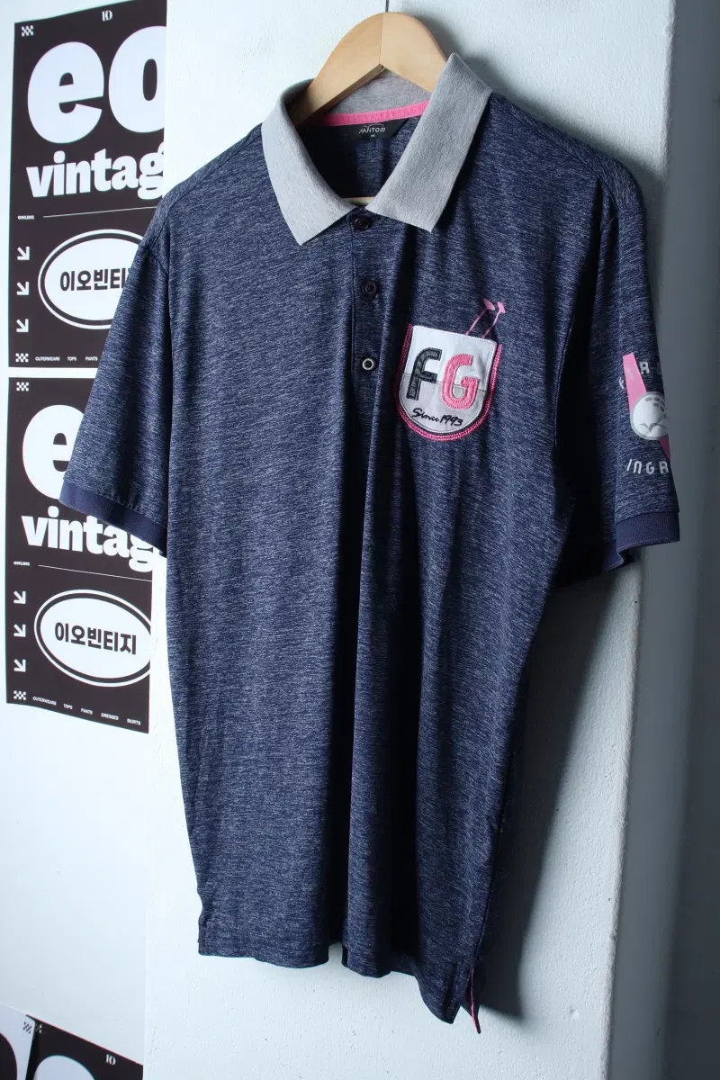 (L-XL) 팬텀 반팔 카라 티셔츠 골프 기능성 블루 올드스쿨-H36036