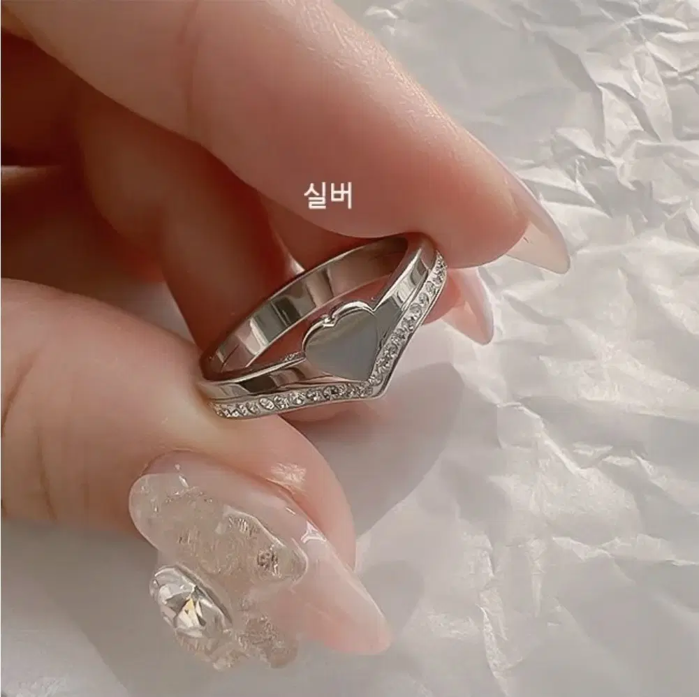 (새상품)써지컬스틸 하트 큐빅링 실버