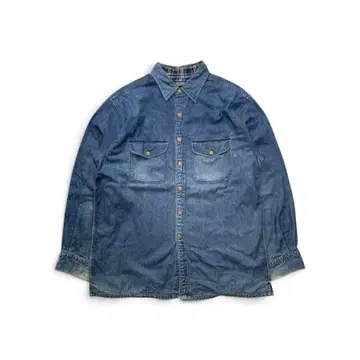 90s 랜즈엔드 안감 체크 L/S 데님 셔츠 M