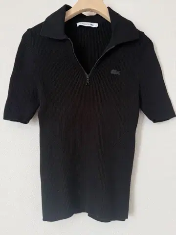 LACOSTE 하프 지퍼 리브 피케 셔츠 블랙 34