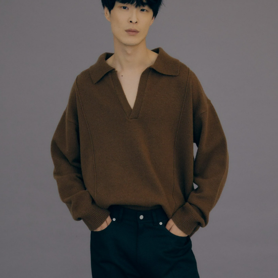 OS)문선 램스울 핀턱 카라 니트 초콜렛 판매