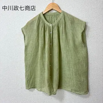 나카가와 마사시치 상점 카야 직조 개더 리넨 블라우스 일본제 린넨 100%