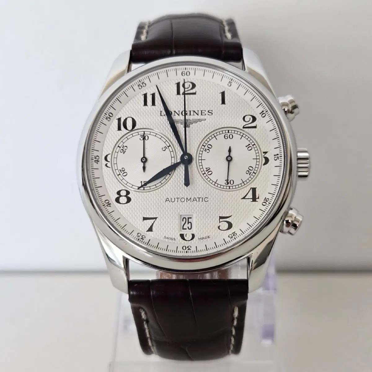 론진 L2.629.4.78.3 마스터 컬렉션 투 카운터 40MM 오토매틱 가죽밴드 시계