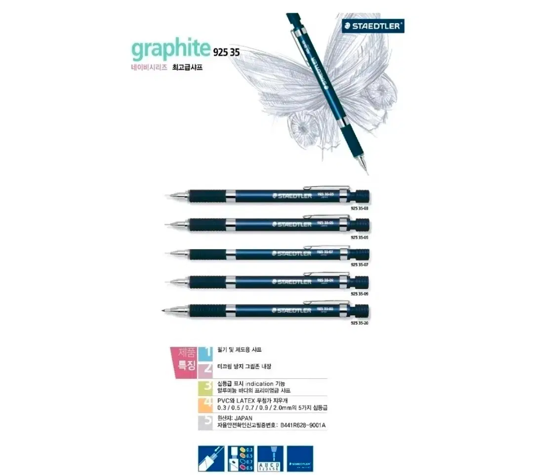 새상품) 스테들러 925 샤프 0.5mm 네이비