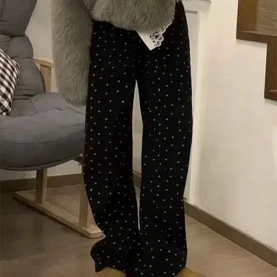 s 플라워 블랙 도트 와이드 팬츠 에이블리 니어웨어 베이델리 미니포에