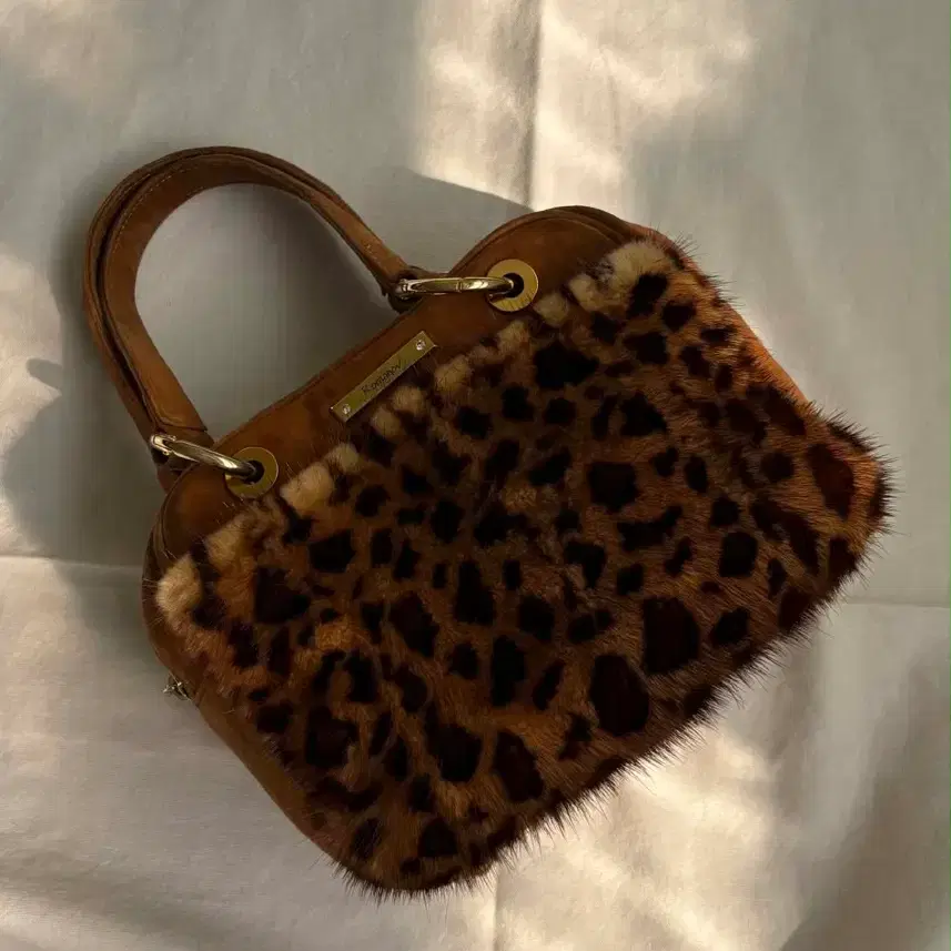 Vintage Leopard Fur Suede Mini Hand Tote Bag