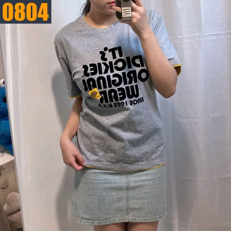 105 디키즈 회색 링거 반팔 티셔츠
