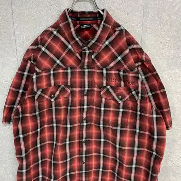 할리데이비슨 옴브레 체크 레드 반팔 셔츠 2XL 정도