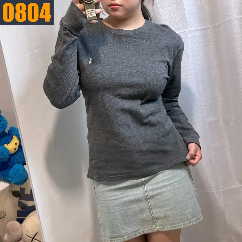 90 POLO 폴로 랄프로렌 와플 패턴 차콜색 긴팔 티셔츠