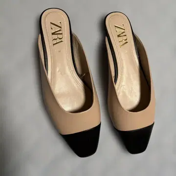ZARA 바이컬러 뮬 샌들 베이지 x 블랙 39 25cm
