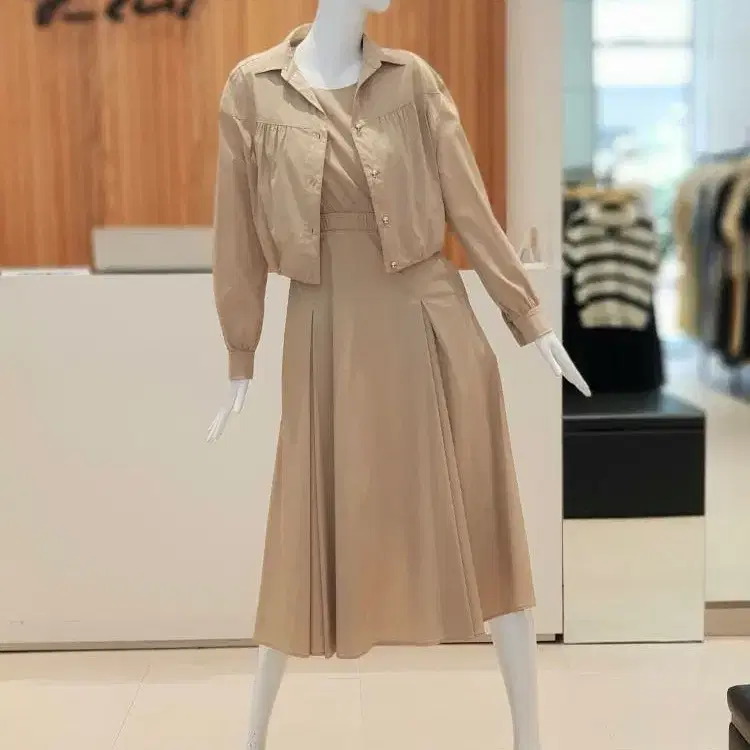 새상품) 지컷 이지 셔츠 레이어드 롱 원피스 베이지 S
