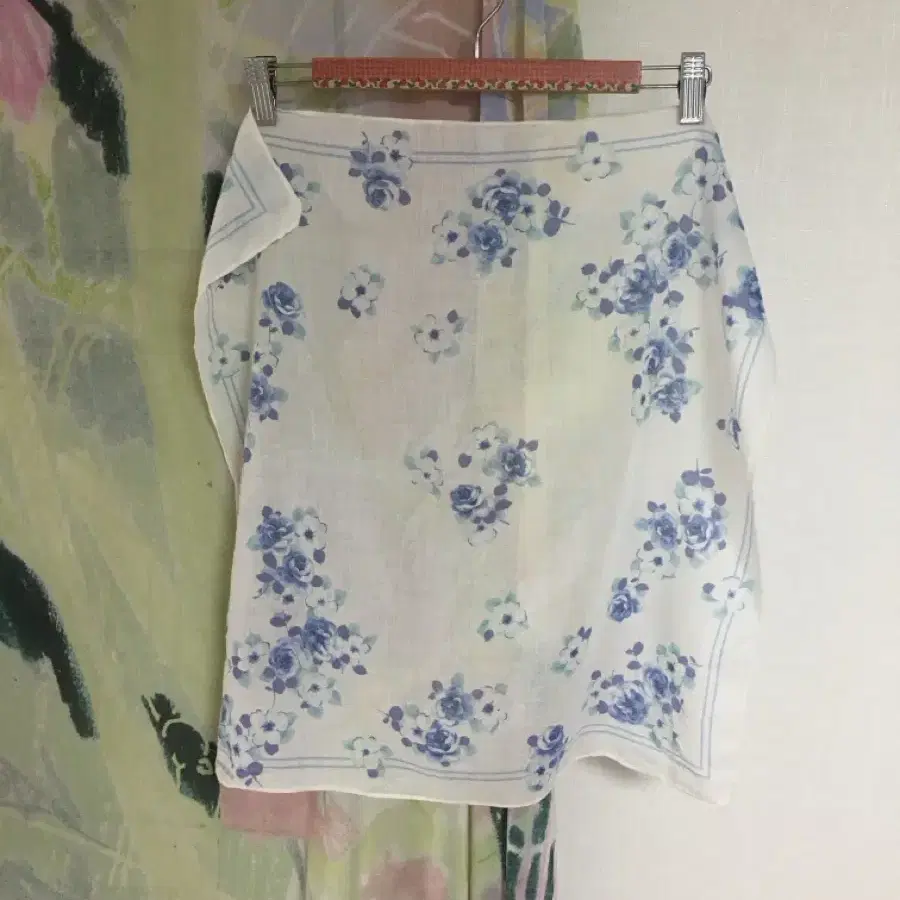 플라워 블루 반다나 스카프