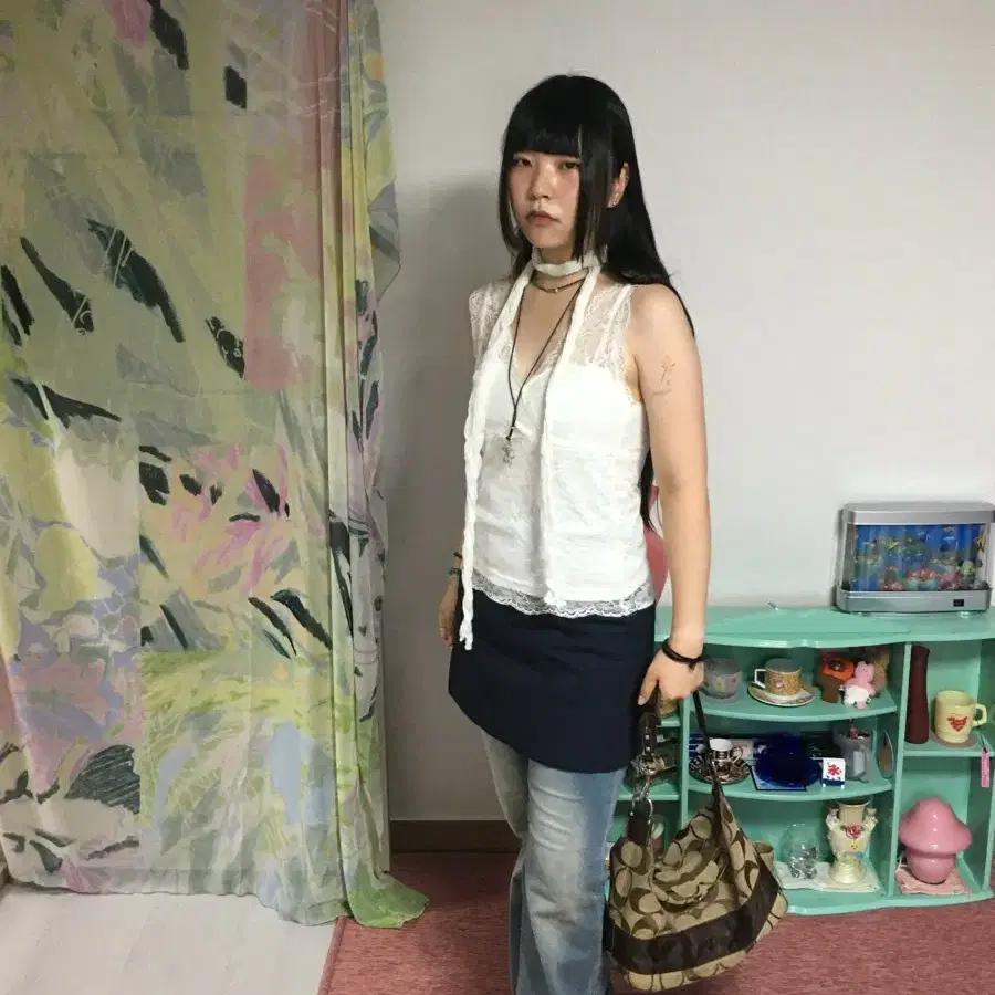 빈티지 화이트 레이스 슬리브리스