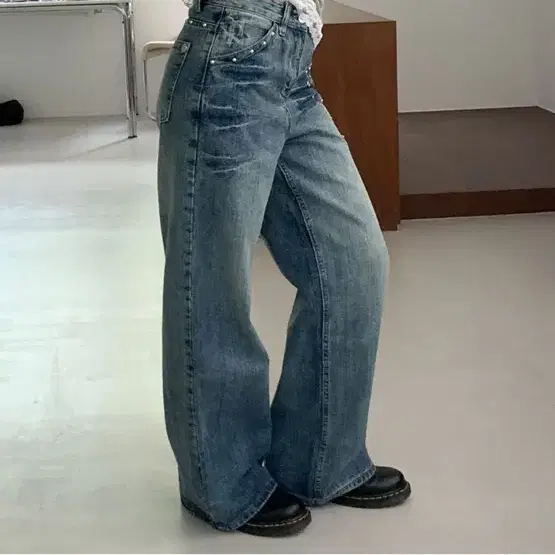 어반 펀칭 워싱 데님 중청 m (새상품)