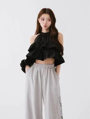 ameliamoi 2way 리본 프릴 블라우스 ( 스크런치 포함 ) BLK