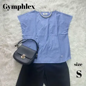 새상품급 Gymphlex 스트라이프 반팔 블라우스 블루 사이즈 12