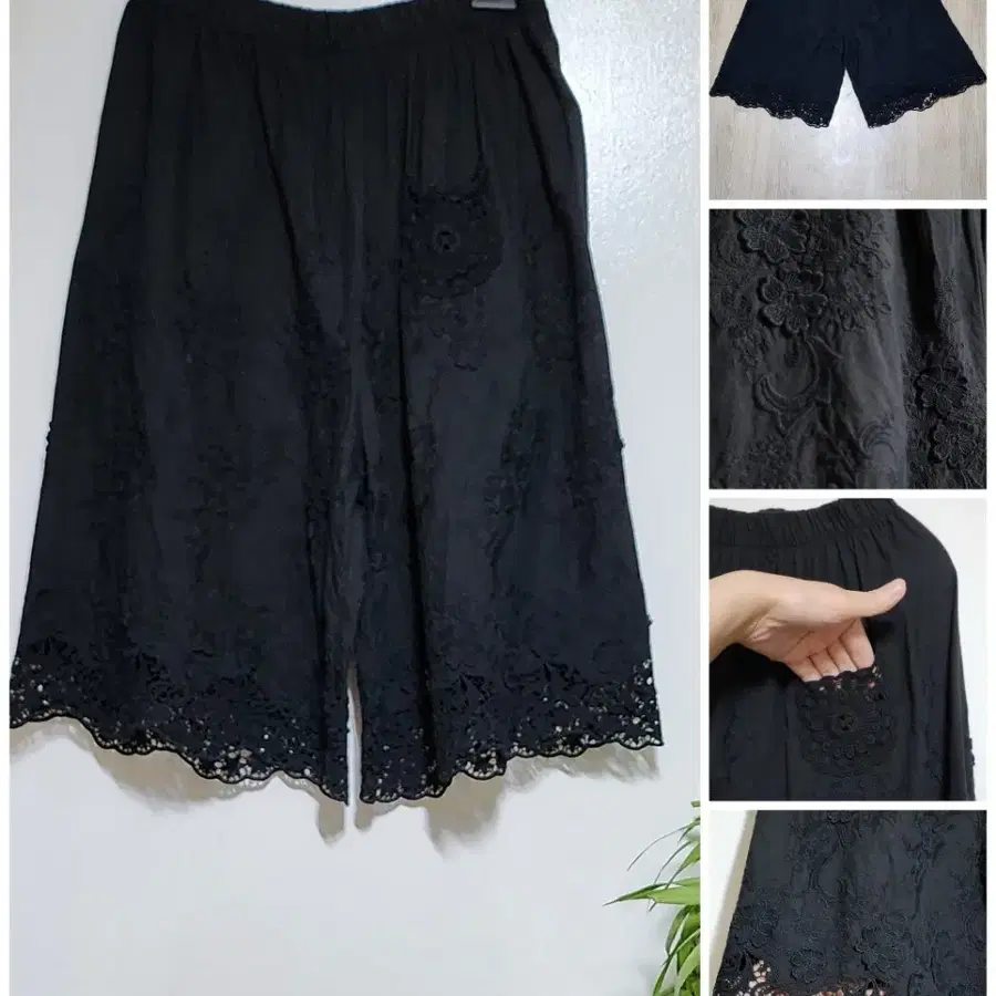 블랙 레이스 칠부 면 통바지