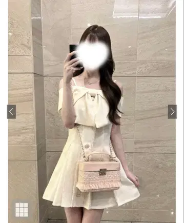 GRL 빅 리본 오프숄더 트위드 미니 원피스 아이보리