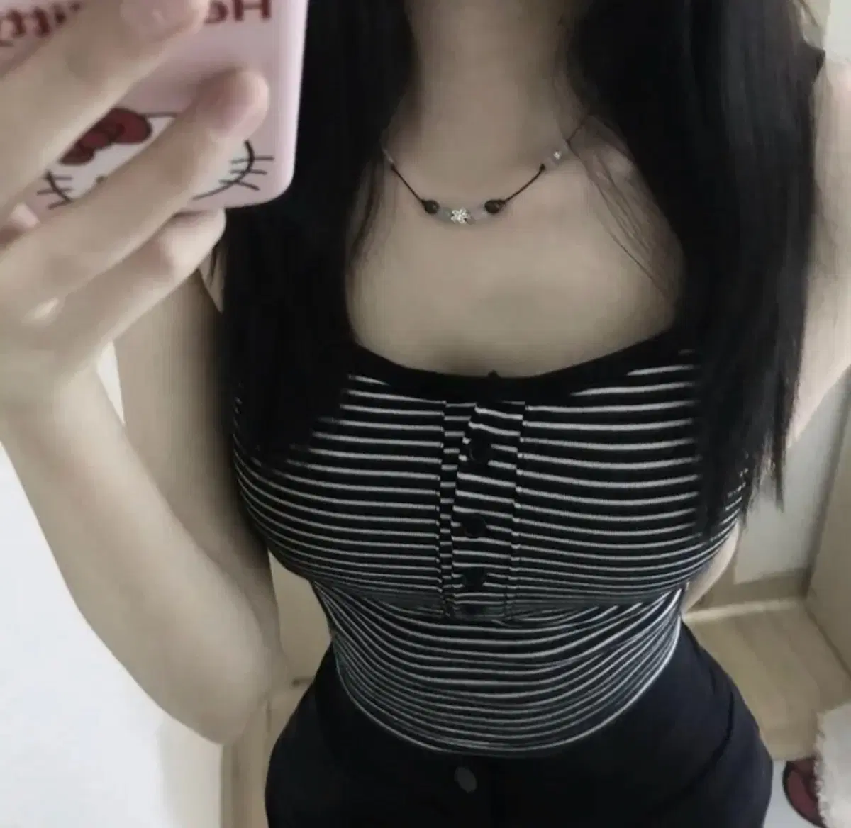 원석 매듭 꽃 블랙 목걸이 에이블리