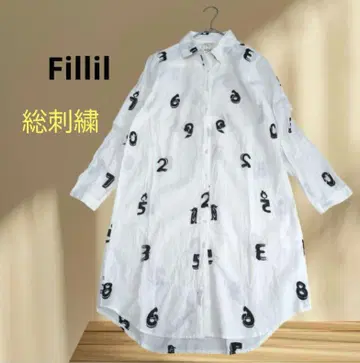 피릴 Fillil 인도면 총자수 셔츠 원피스 펭귄 숫자 화이트