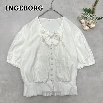 1 [ 잉게보그 ] 피코 프릴 핀턱 리본 블라우스 코튼 화이트 F
