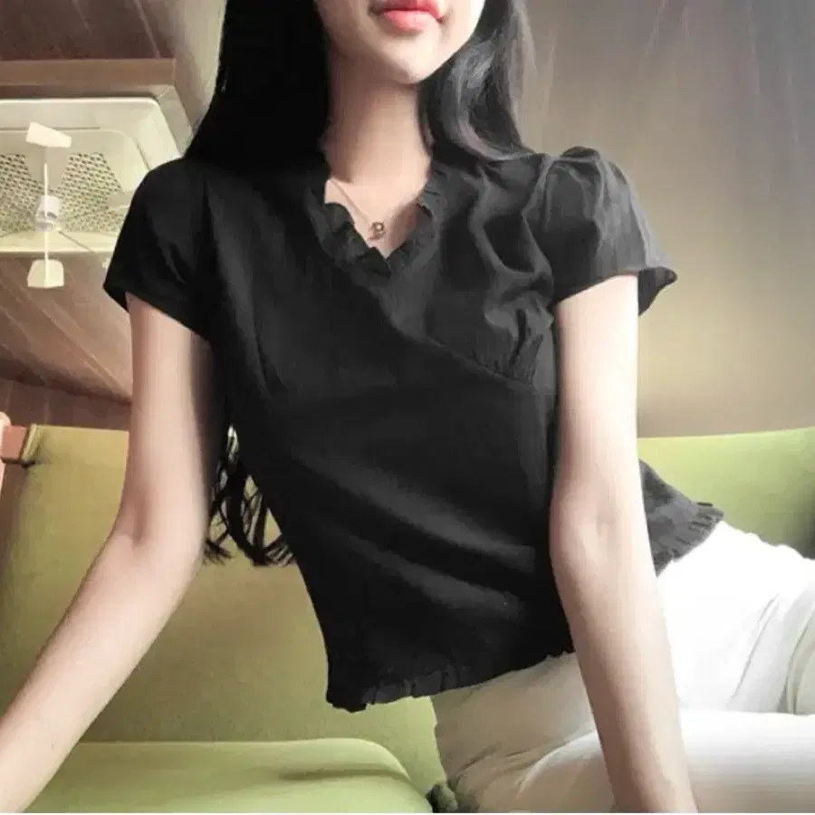프릴 반팔 블라우스