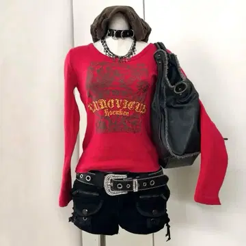 라메 로고 큐빅 롱 T 헤이세이 갸루 y2k 페어리 그런지