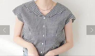 natural couture 깅엄 체크 세일러 카라 블라우스 반팔