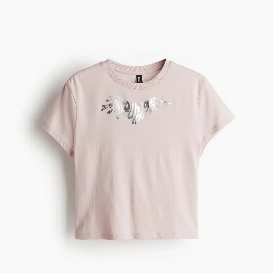 h&m 에이치엔앰 프린트 반팔 크롭 티셔츠 핑크 s