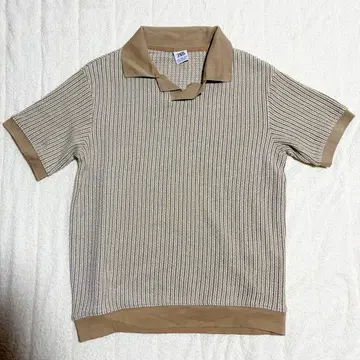 ZARA 남성용 니트 피케 셔츠 베이지 S