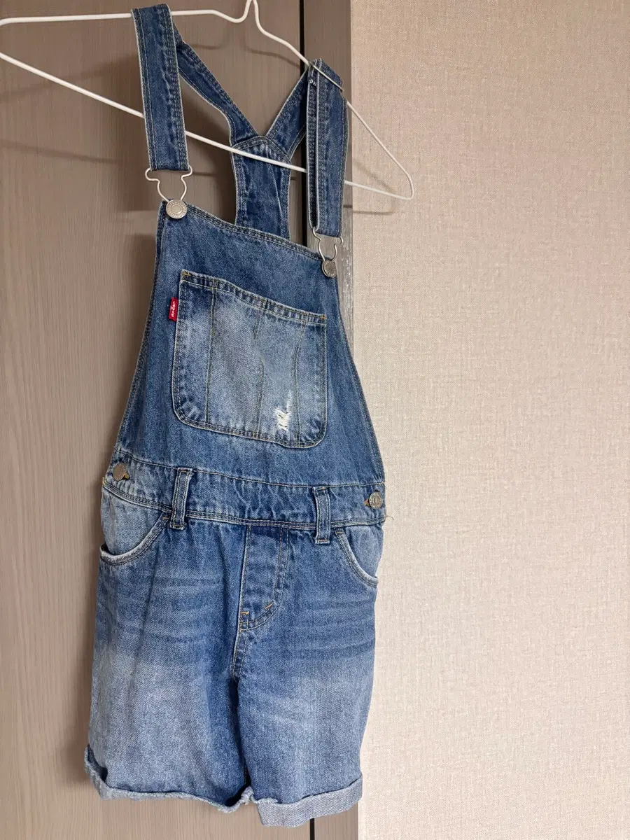 리바이스 키즈 데님 멜빵 바지