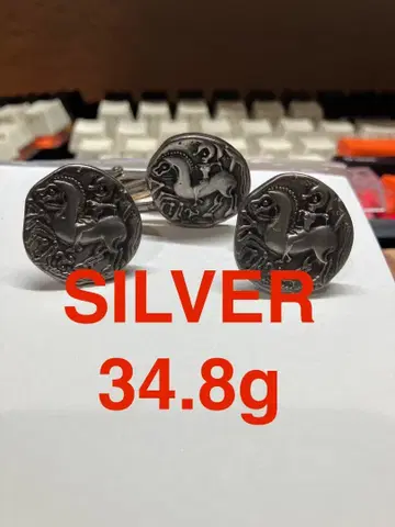 SILVER 약 35g 갈리아 켈트족 코인 넥타이핀 & 커프스 실버